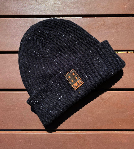 Leather Patch Tweed Beanie